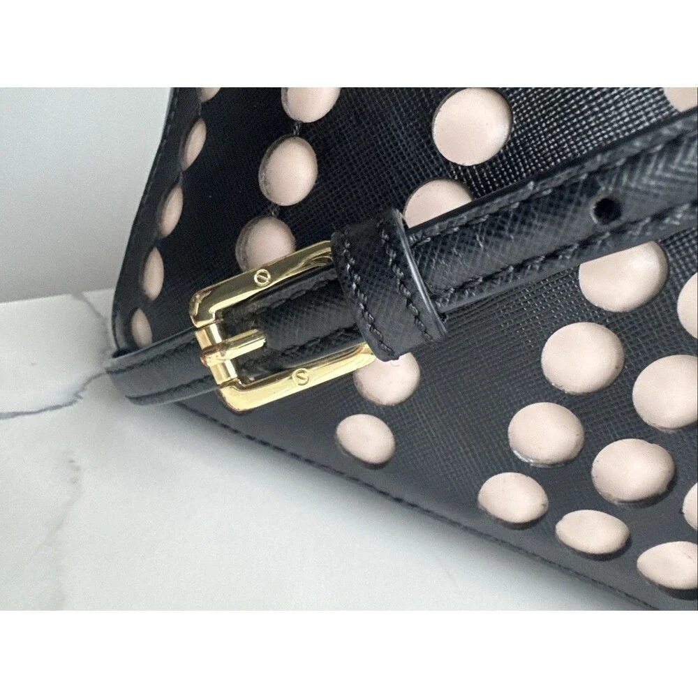 Tory Burch Robinson Lily Satchel Crossbody Bag Black & Beige Saffiano Leather